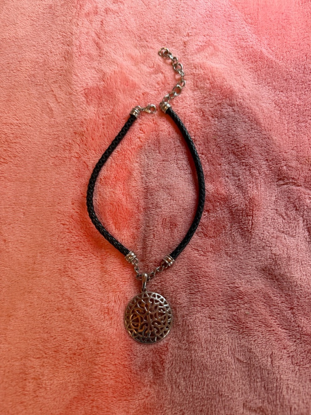 Silver Filigree Pendant Necklace with Black Braided Cord